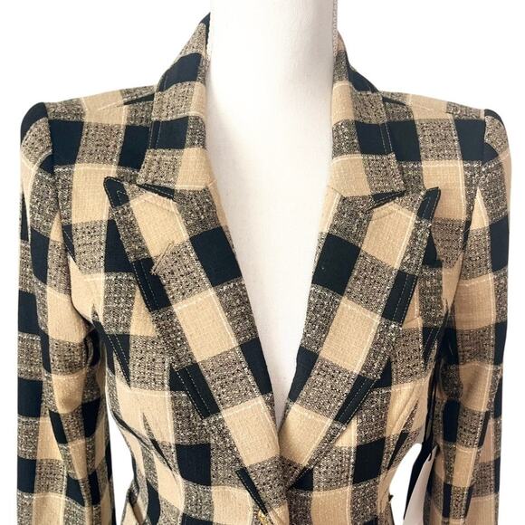 NWT Smythe Duchess Buffalo Check Cutaway Blazer Jacket Beige Black Plaid Size 6 - Picture 5 of 9